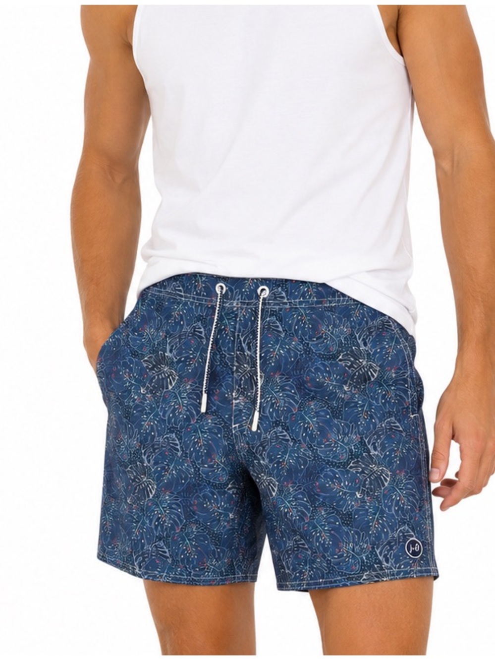 Johnnie-O Bongo Lake Blue Novelty Print Swim Trunks Classic Fit Mens Small